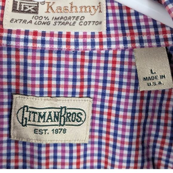 Gitman Bros L Shirt Mens USA Plaid Long Sleeve Kashmyl Cotton Heritage MCM - Picture 2 of 3